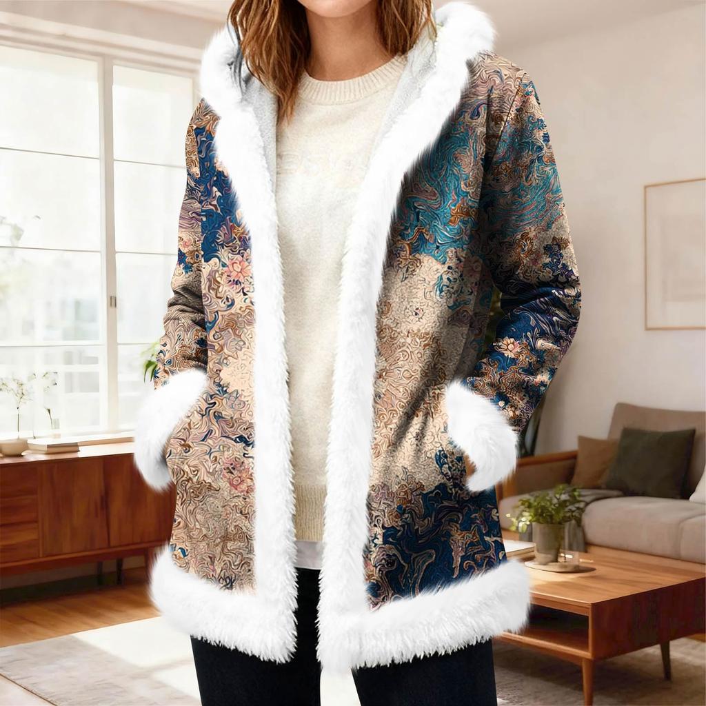 Women's Casual Fleece Hooded Cardigan With Pockets Warm Outerwear