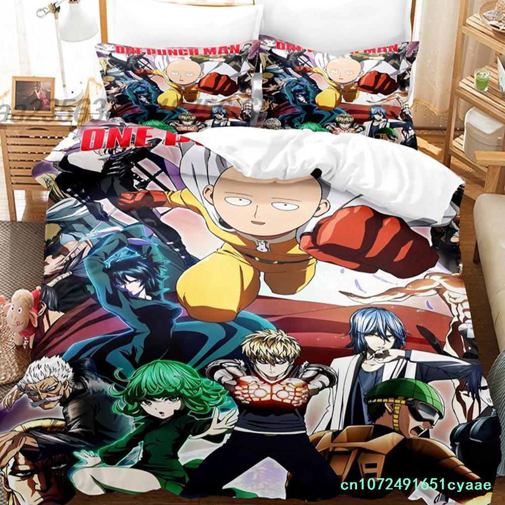 Set Biancheria da Letto One Punch Man Singolo Gemello Matrimoniale Queen King Size Set Letto per Adulti Bambini Camera da Letto Set Copripiumino Set Lenzuola Anime 3D