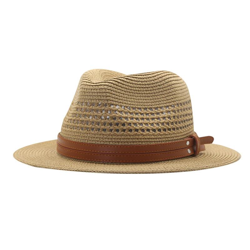 Panama Hollow Jazz Straw Hat Men's and Women's Summer Mountaineering Sunscreen Sun Hat Breathable Fashion Top Hat Beach Hat