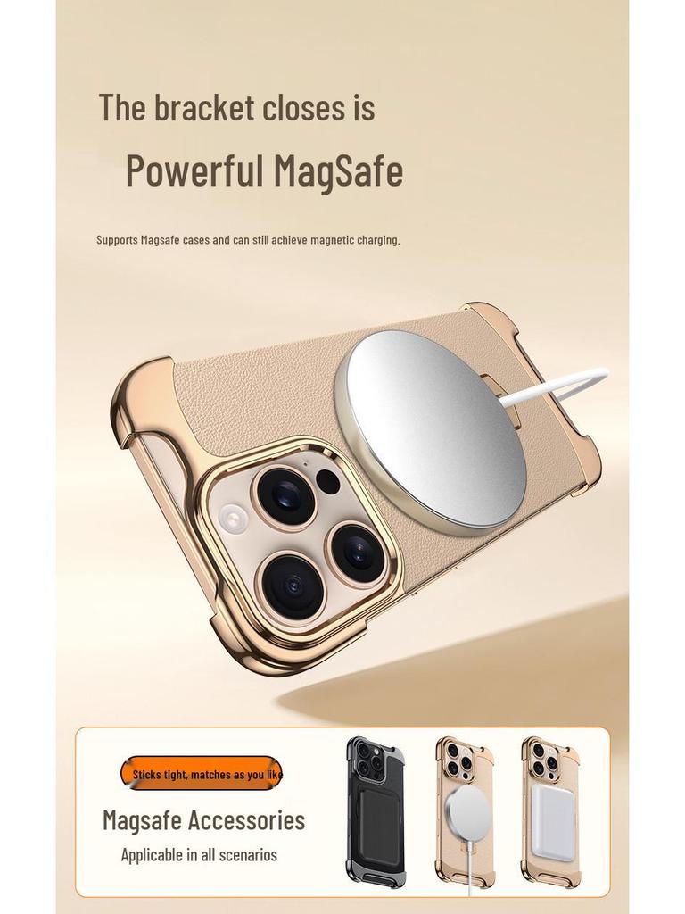 iPhone 16 Pro Max Leather MagSafe Magnetic Stand Case for Apple 17 - Frameless Design