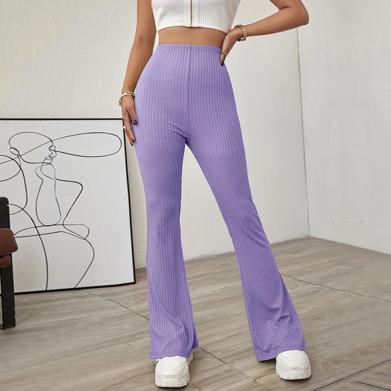 

Slim and Lightly Flared Trousers Fashion Temperament High Waist Micro-Lamar Pants Purple L