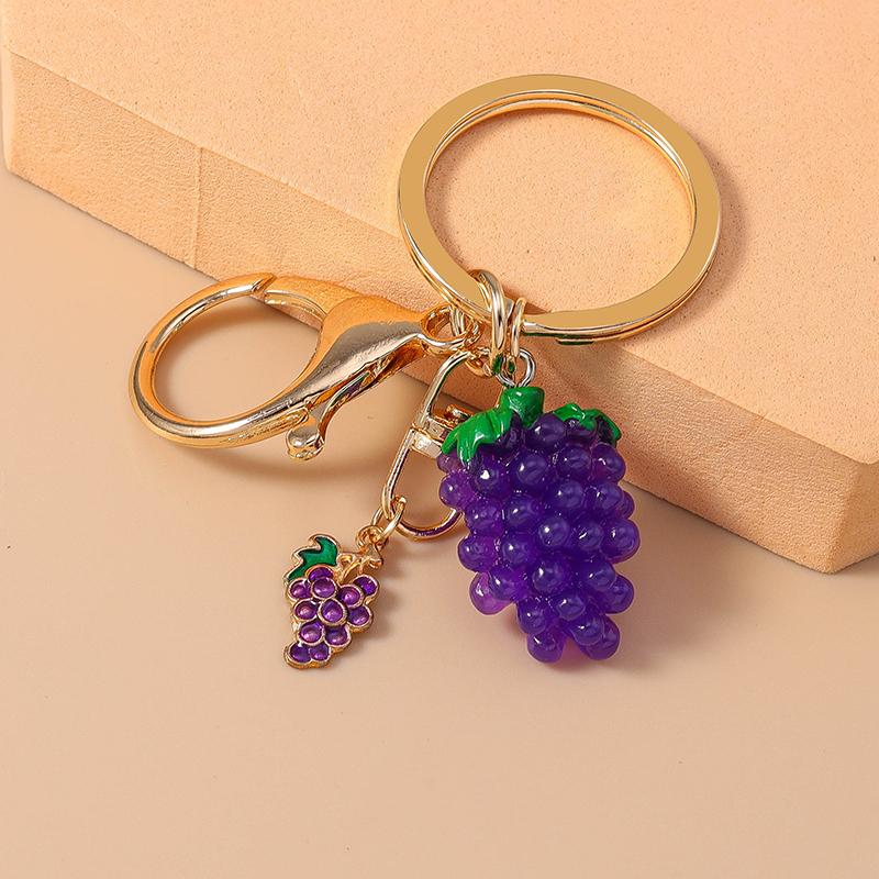 Cute Enamel Simulation Fruit Keychain Grape Watermelon Key Rings for Women Girls Handbag Pendants DIY Jewelry Gifts