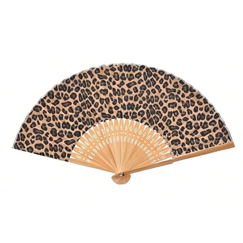 Stylish Leopard Leopard Print Folding Fan Bamboo Frame Lightweight Portable Vintage Handheld Fan Foldable Dance Hand Fan
