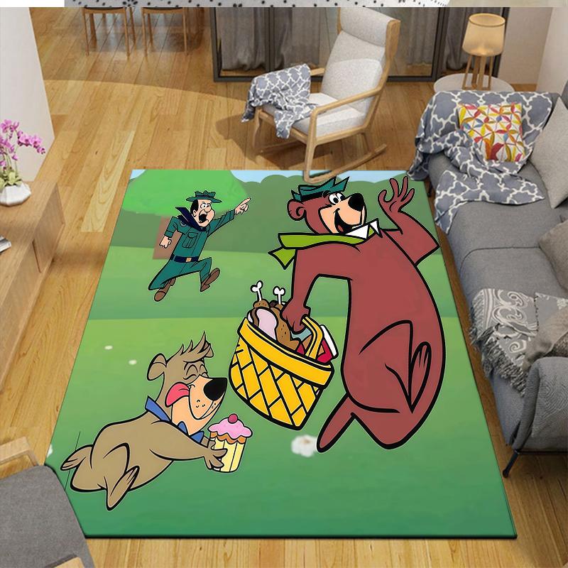 Yogi Bear & Boo Home Sofa Decoration for Living Room & Bedroom, Non‑Slip Play Flannel Floor Mat for Game Room