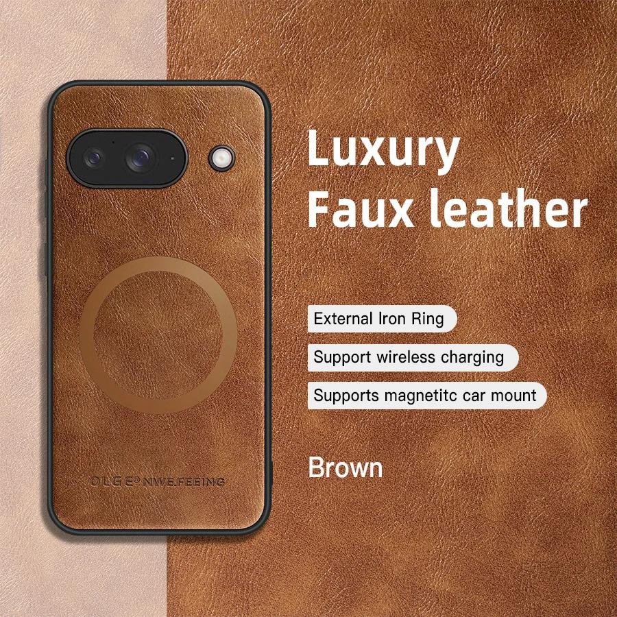 For Google Pixel 9 9A 9 Pro 9 Pro XL  PU Leather Magnetic Ring Soft Edge Anti-Drop Anti-Fingerprint Phone Case