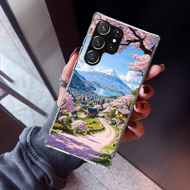 Japanese Cherry Mount Fuji Phone Case For Samsung Galaxy S26 S25 Edge S24 S23 Ultra S22 Plus S21 S20 FE Soft TPU Back Cover Fund