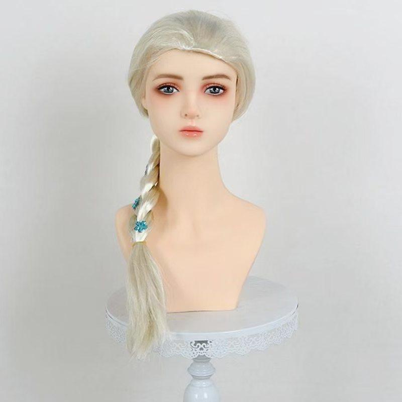 Elsa Wig for Kids Halloween Cosplay Frozen Princess Costume Accessories Golden Braid with Hairpiece
