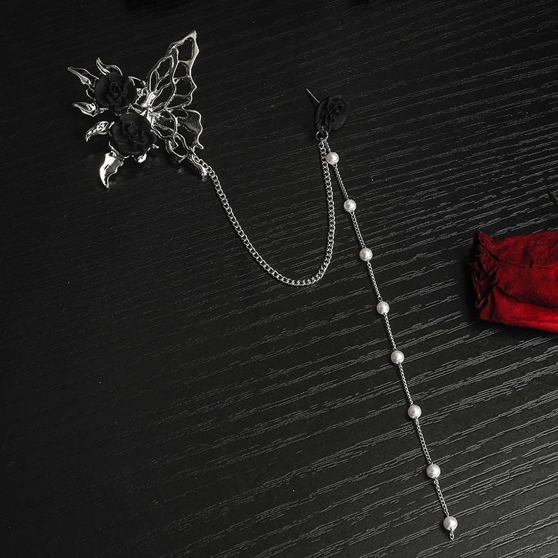 Asymmetrical Black Rose Butterfly Earrings - High-End Light Luxury Design