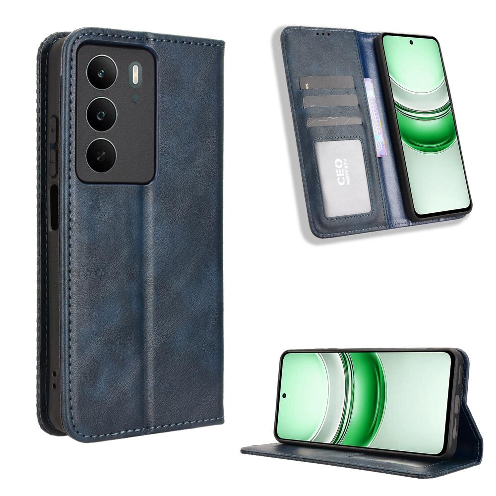 

Для Realme C71 4G Кожаный чехол-кошелек с подставкой Ретро текстура Чехол для телефона Blue