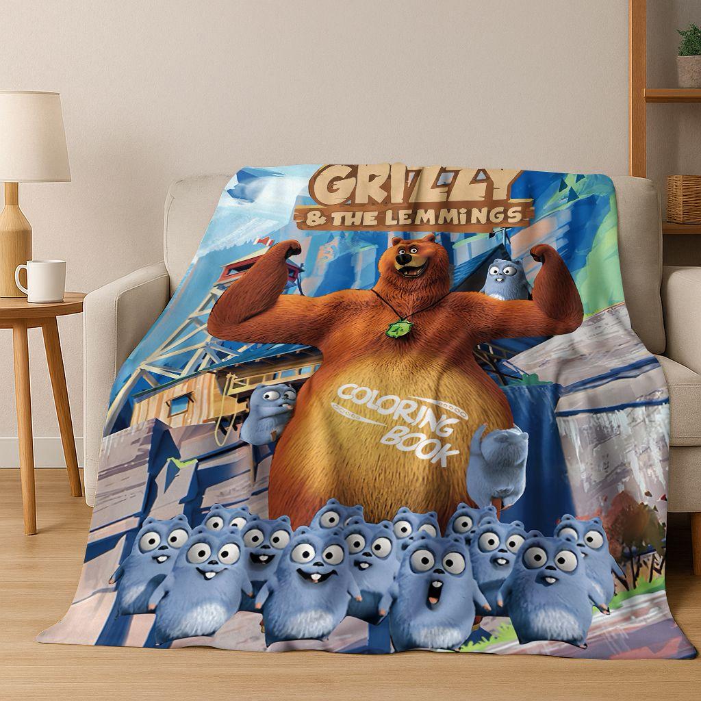 Funny Grizzy and The Lemmings Cartooon Flannel Blanket,Cozy Soft Throw Blanket for Home Bedroom Bed Sofa Picnic Cover Kid Gift