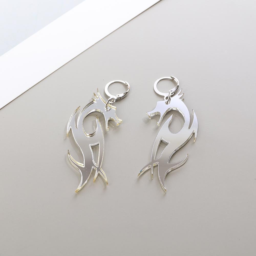 Jewelry Cool Mirror Surface Acrylic Darts Hoop Earrings Dragon Pattern Dragon Earrings Totem
