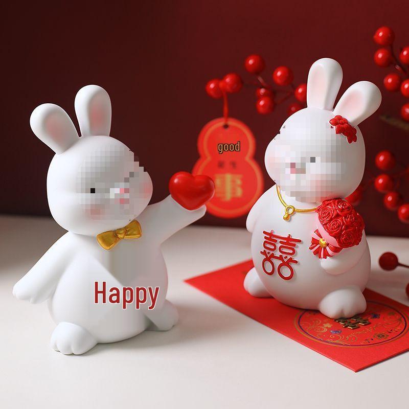 Creative Rabbit Figurine: Festive Newlywed Gift & Decoration for Couples