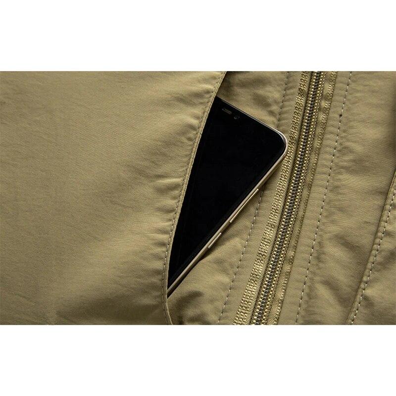 Pánské jaro podzim venkovní ležérní větruodolná pytlovitá bunda pánská nepromokavá odnímatelná čepice s mnoha kapsami trenčkoty