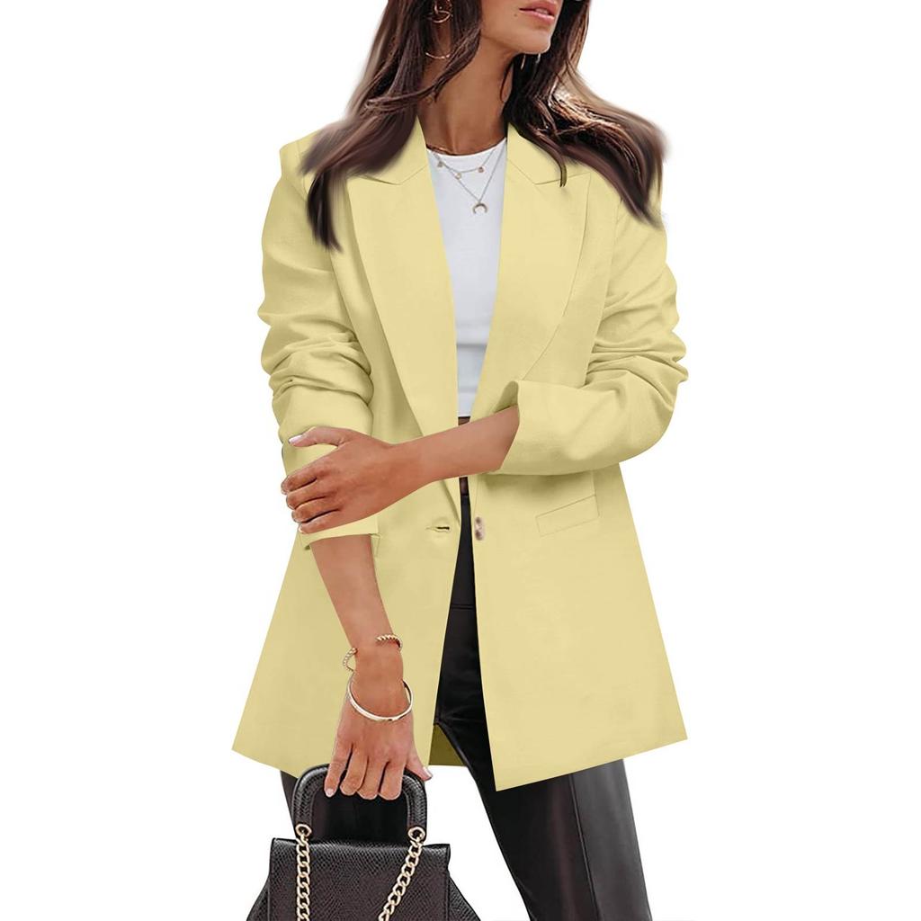 Women's  Work Casual Long Sleeve V-Neck Single Button Solid Color Coat