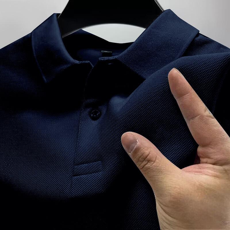 Men's Short Sleeve Polo Shirt - Solid Color, High-End Business Casual, with Lapel.