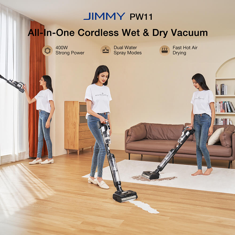 JIMMY PW11 All-In-One Cordless Vacuum & Washer, 400W Strong Power, Single Brush Roll, Hot Air Fast Drying, LED Screen