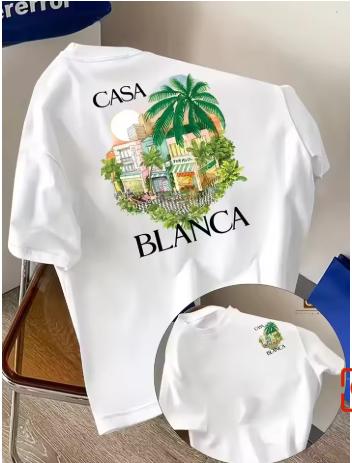 Herren T-Shirt mit marokkanischer Stadtarchitektur Stranddruck Reiner Baumwollstoff mit Casablanca Schriftzug - Sportliches und lässiges Damen YTK T-Shirt