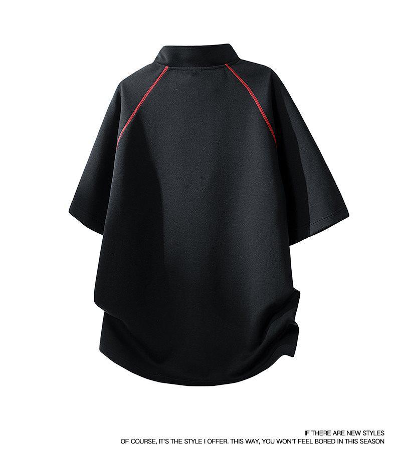 Golden Gun 2026 Summer Color Block Zip Half-Open Loose T-Shirt KF018