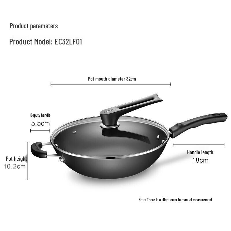 SUPOR 32cm Gusseisen-Wok mit stehendem Deckel