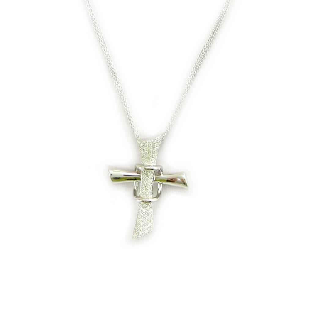 Altesse [L5400] - White 'Sublime Cross' Silver Necklace