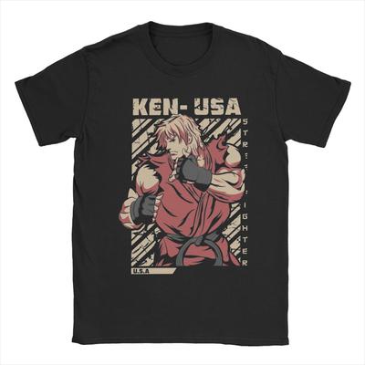 Men T-Shirt Ken Masters Streets Fighters Humor 100% Cotton Tees Short Sleeve Game T Shirt Round Collar Clothes Original