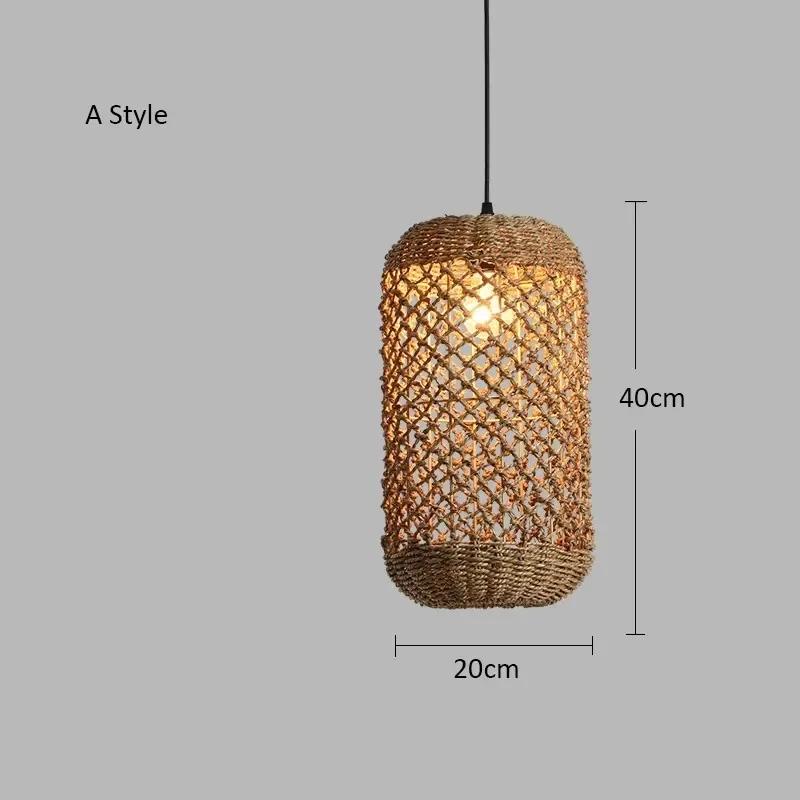 Retro Bamboo Woven Pendant Lamp Rattan Woven Room Dining Japanese Bamboo Art Lantern Tea House Lighting Fixtures