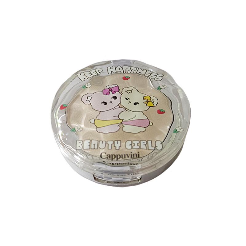 Cappuvini Cherry Blossom Pink Highlighter Powder Cake for Students - Brighten & Contour Face Makeup.