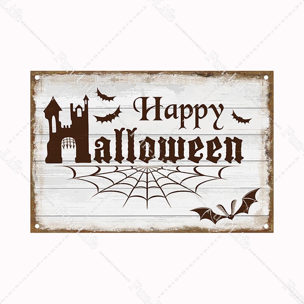 Halloween Pumpkin Tin Sign Vintage Plate Bat Poster Painting Festival Metal Signs Bar Art Party School Wall Home Decor 20x30cm