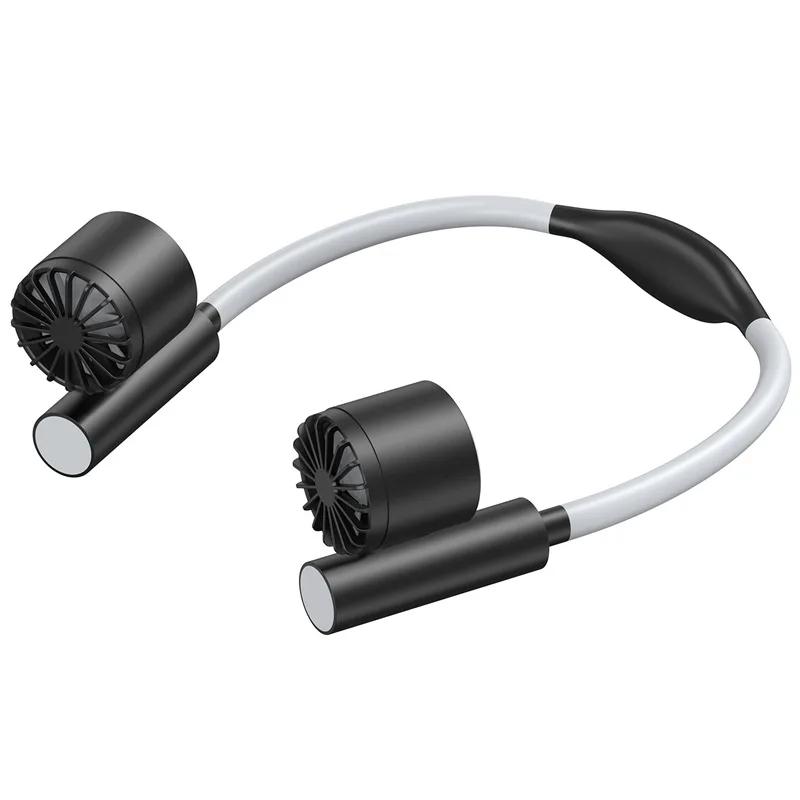 

Portable Neck Fan Dual Vortex Axial Fan Three speed Wind Fast Cooling Rechargeable Desktop Dual Head Mini Fan Outdoor Camping чорний