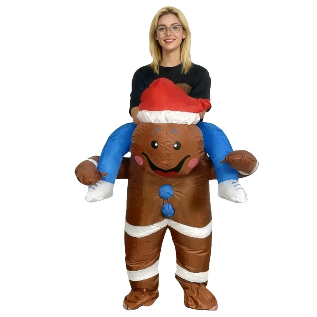 Inflatable Gingerbread Man Costume Adult, Ride On Gingerbread Costume, Fancy Funny Costumes Christmas Halloween Blow Up Costumes
