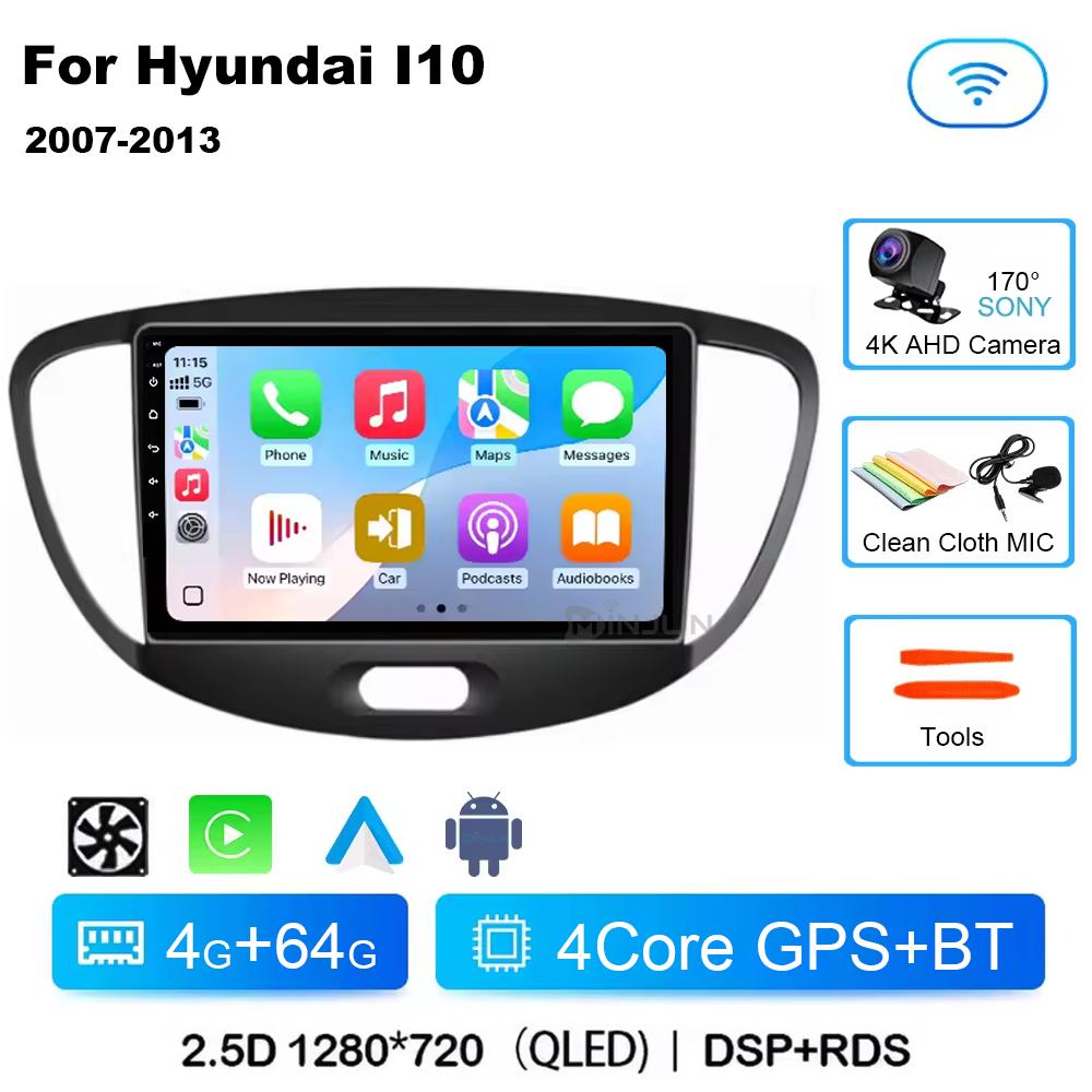 Android 14 CarPlay Auto Qualcomm Car Radio For Hyundai i10 2007 2008 2009 2010 2011 2012 2013 GPS Multimedia Playerstereo