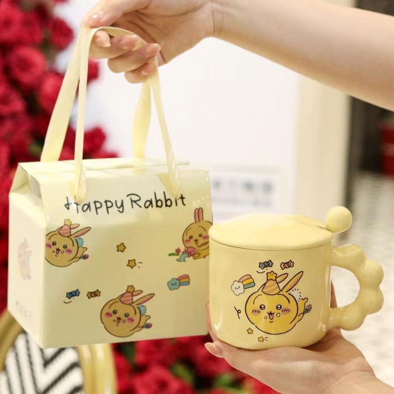 Cute Butter Ceramic Cup Mug with Lid Spoon High Value Birthday Gift Opening Event Souvenir Gift Cup