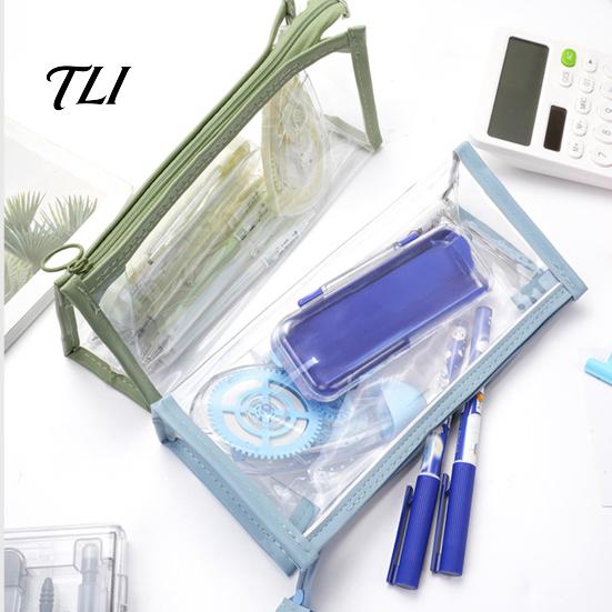 School Supplies Case Transparent PVC Pencil Case, Large Capacity Waterproof Stationery Student Pen Storage Organizer, Durable Zipper Bag for Exam