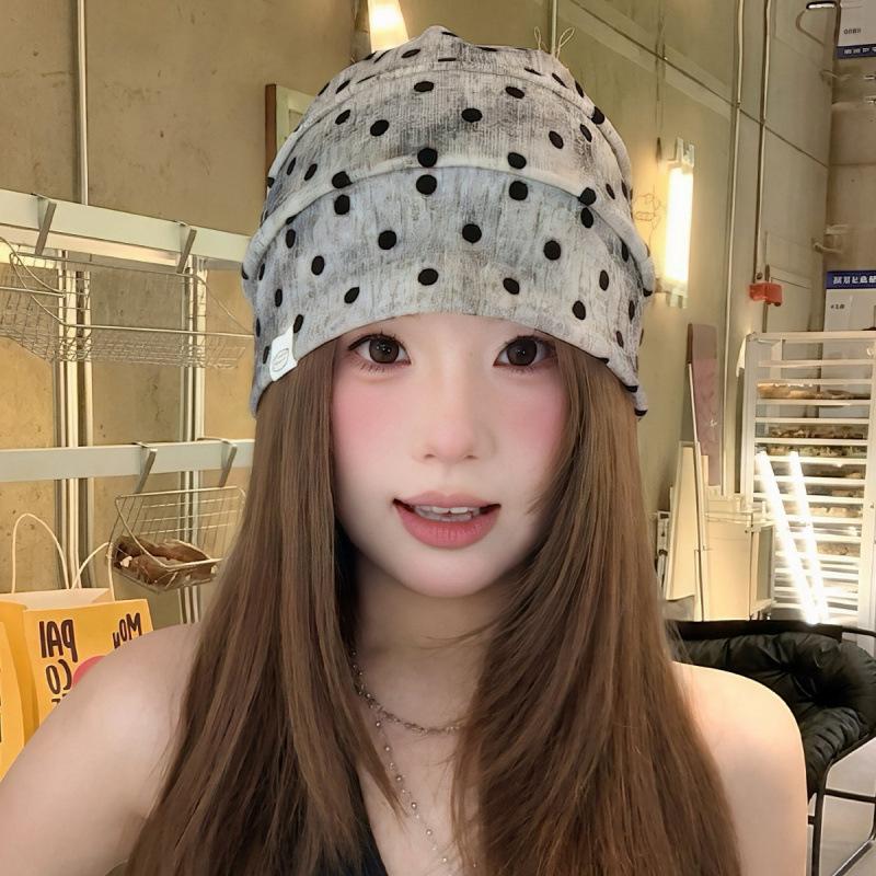 Retro polka dot stacking hat summer hat women's new thin face small cold hat headgear