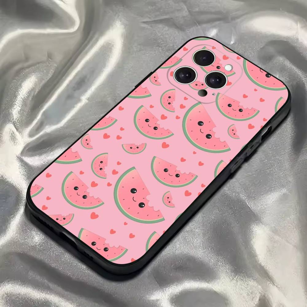 Watermelon Art Phone Case For iPhone 16,15,14,13,12,11,Pro,Max,Plus,X,XS,SE4,E,Mini,Soft Black Case