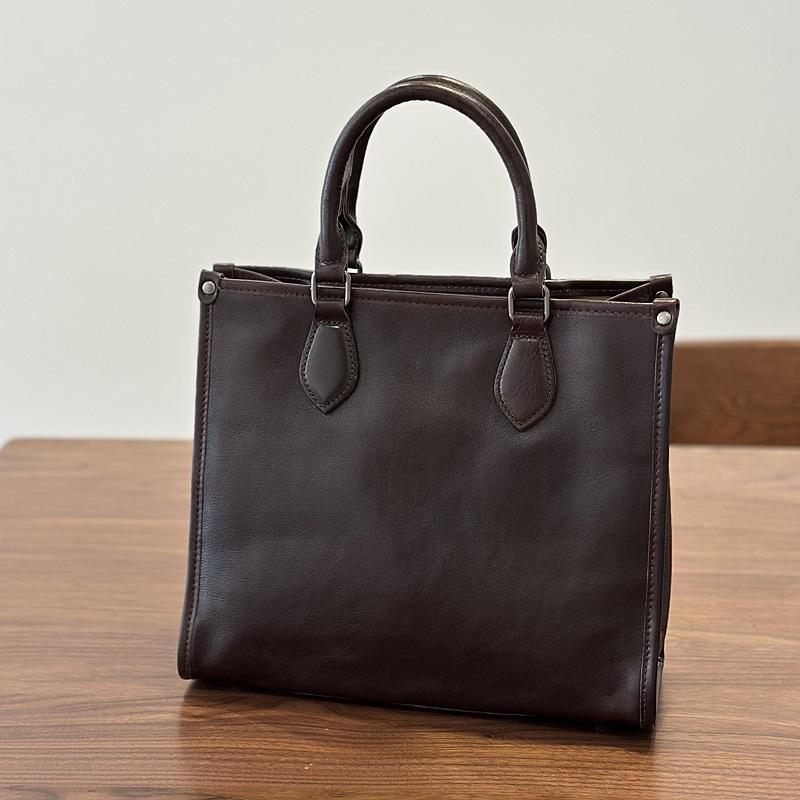 

Johnature Genuine Leather Bag For Women Large Capacity Retro Solid Color Commuting Business Bag Handbag кофейный