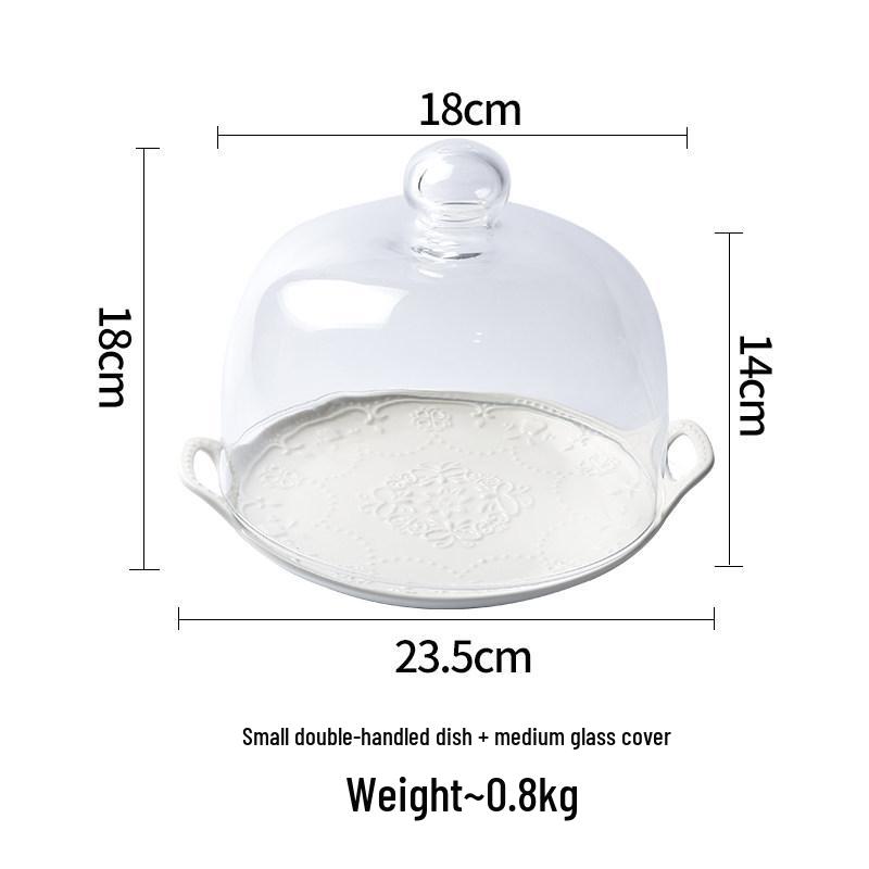 Ceramic Cake Stand with High Foot, Glass Cover & Dessert Plate