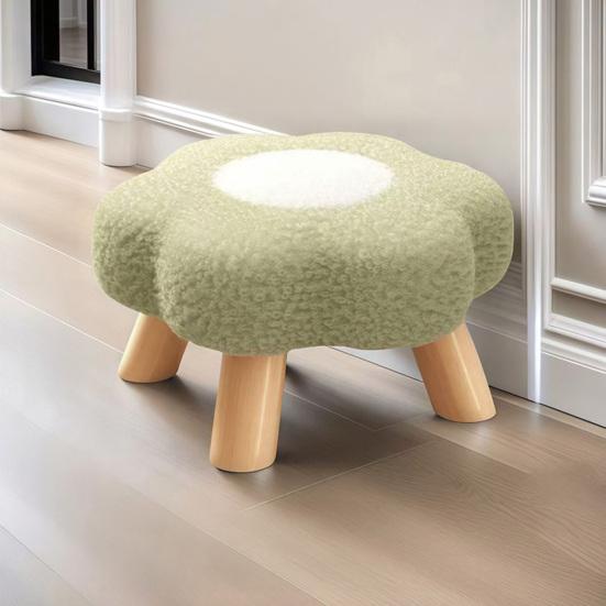 Taburet Floare cu Picioare din Lemn Perna din Catifea Nor Taburet Suport pentru Picioare Living Dormitor Canapea Sofa Sub Birou Scaun Căptușit Scaun pentru Toaletă