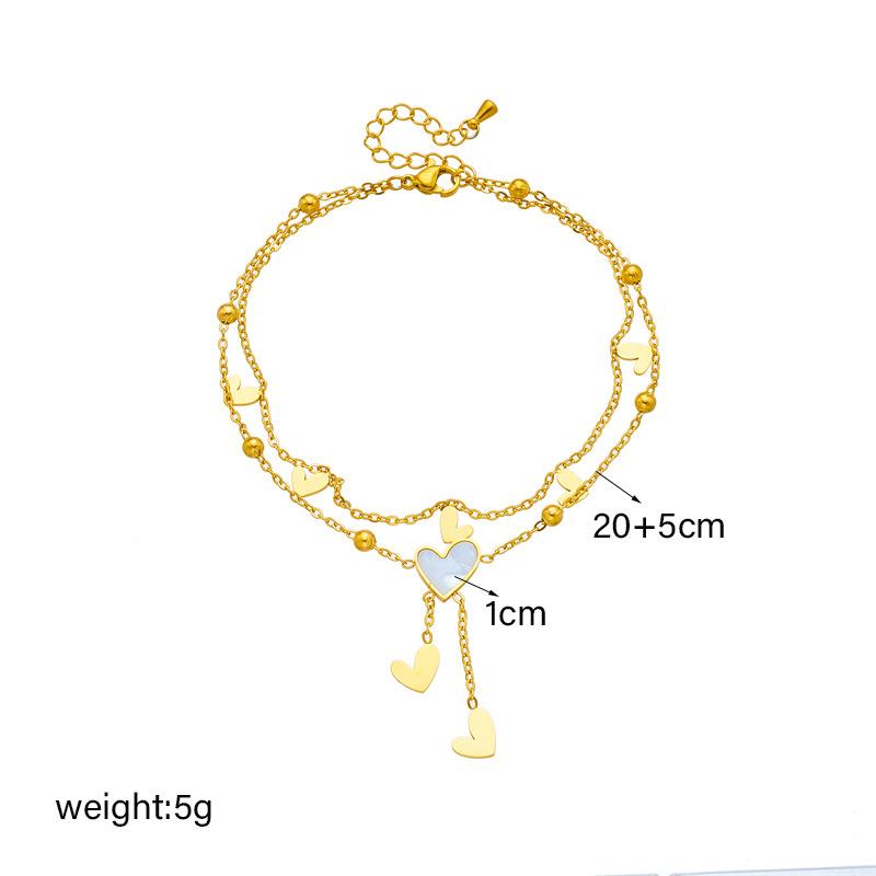 ZAKOL Stainless Steel Heart Love Anklets For Women Girl Fashion Double Layer Chains Ankle Accessories Zircon Gift