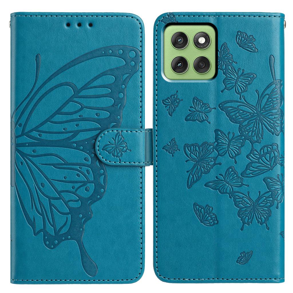 Für Motorola Edge 60 5G Hülle Schmetterling Geprägtes Portemonnaie Ständer PU Leder Klapphülle mit Riemen