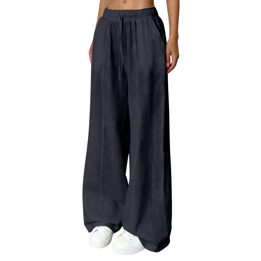 Women's Loose-fitting Wide-leg Pants, Casual Loose-fitting Pants, High-elastic Waistband, Long Pants With Pockets