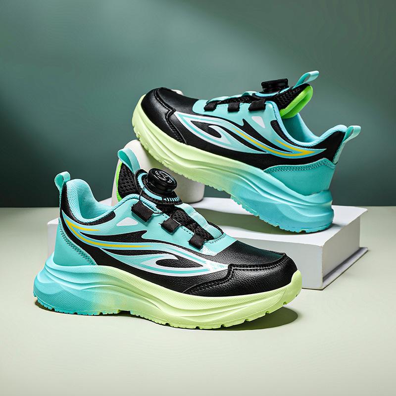 Classmate Sports Shoes 2025 New Children's Primary School Students Running Shoes Leather Surface Casual Rotating Button Girls Dad Shoes