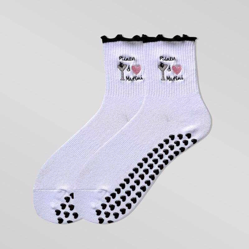 Women's Mid-Calf Yoga and Pilates Non-Slip Socks with Cartoon Shark Embroidery