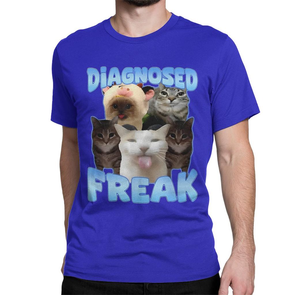Unique DIAGNOSED FREAK TShirts Men Womens O Neck Cotton T Shirt Diagnosed Freak Funny Cat Meme Short Sleeve Tee Shirt Printing