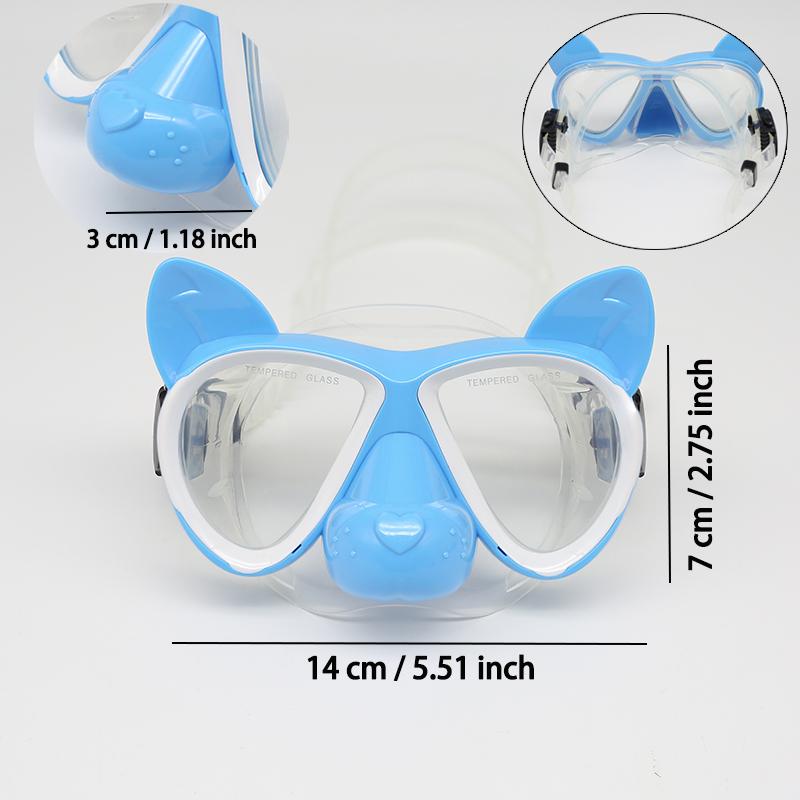 Kids Cartoon 3D Ears Snorkeling Mask Goggles, Tempered Glass Lens, Leak - Proof, Silicone Gear for Swimming & Floating Diving