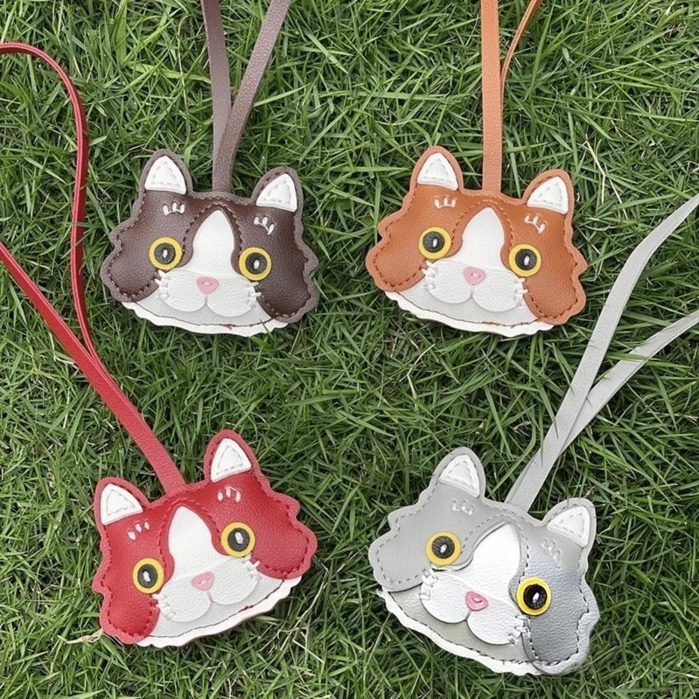 Doll Kitten Cat Leather Keychain Leather Animal Bag Hanging Cat Leather Pendant  Outdoor