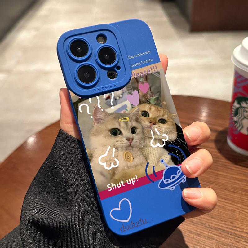 Selfie Cat Phone Case For iPhone 16 14 15 11 Pro Max 12 13 Mini XR XS Max X Plus SE 2022 Lens Protection Soft Back Cover