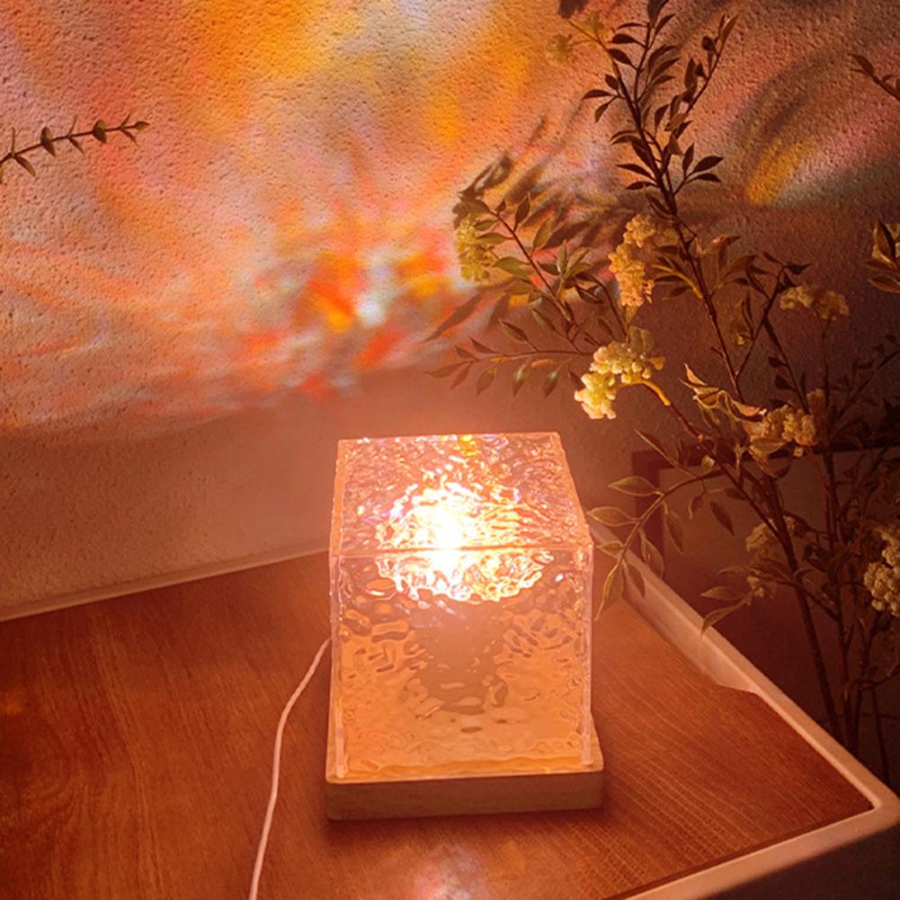 Dynamic Water Ripple Night Light 16 Colors Rotating Water Ripple Small Night Lamp Remote Control Water Ripple Cube Night Light