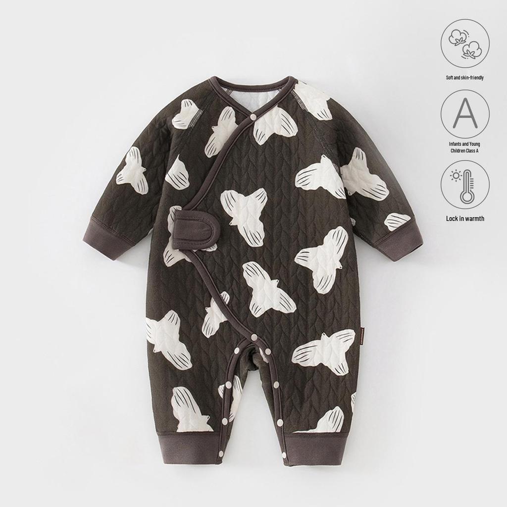 Baby Butterfly Three-Layer Warm Crawling Jumpsuit - Boneless, All-Season Newborn Clothing