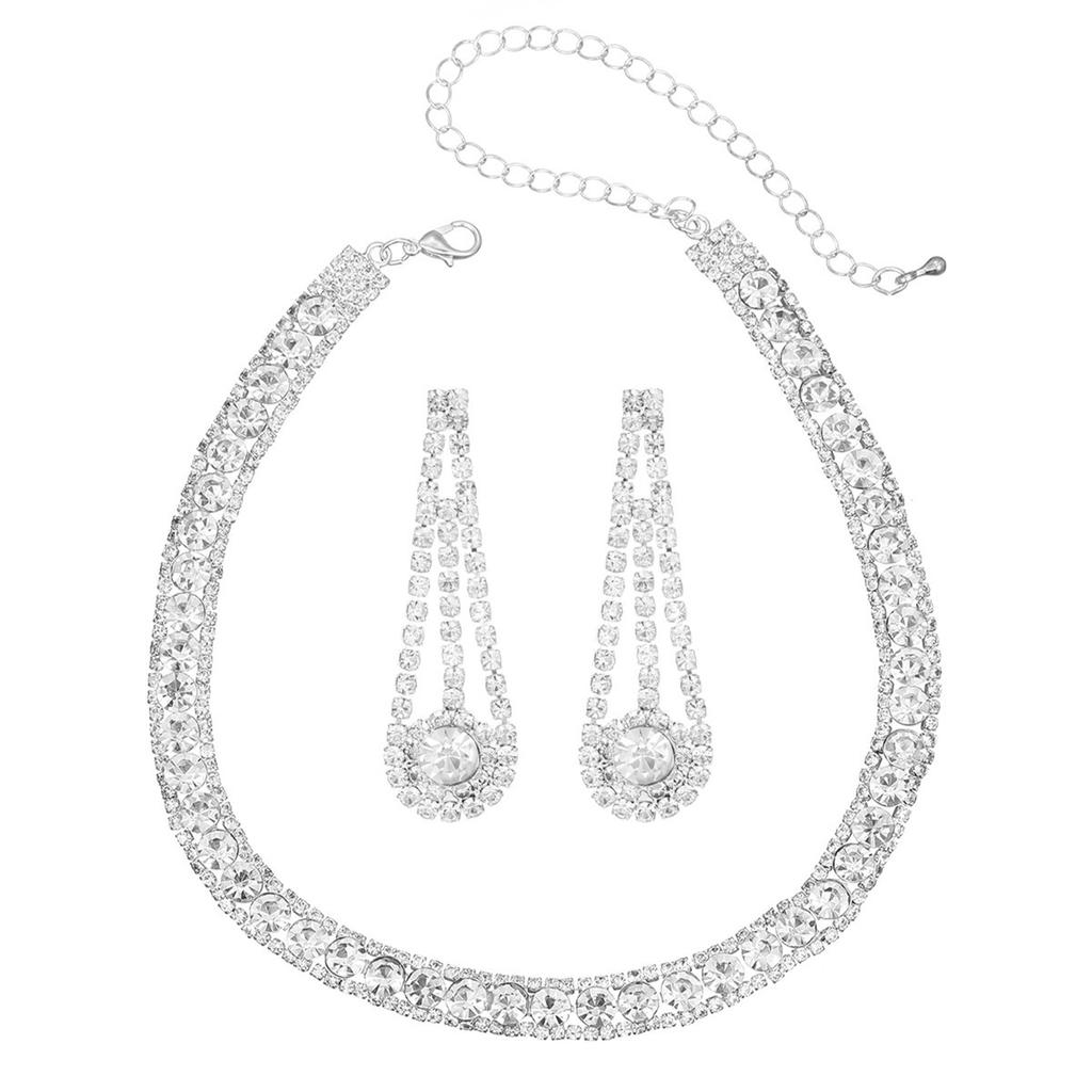 Temperament Luxury Shiny Rhinestone Necklace Earrings Two-piece Set